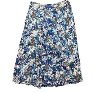 Maggie Lawrence Floral Midi Skirt Cottagecore Blue Olive Botanical L/XL